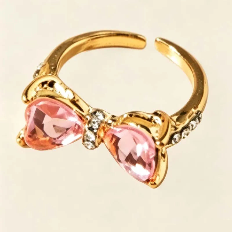 10Pcs/Set Y2K Pink Zircon Heart Bowknot Open Rings Set for Women Fashion Metal Irregular Adjustion Finger Ring Wedding Jewelry