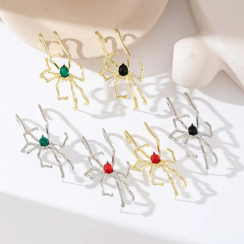 Punk Gothic Red Crystal Spider Stud Earrings For Women Men Hip Hop Metal Piercing Ear Bone Clip Y2K Jewelry Halloween Gift
