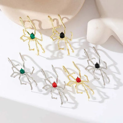 Punk Gothic Red Crystal Spider Stud Earrings For Women Men Hip Hop Metal Piercing Ear Bone Clip Y2K Jewelry Halloween Gift