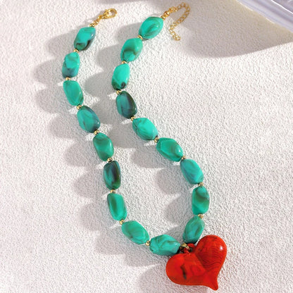 Exaggerated Colorful Resin Large Heart-Shaped Pendant Necklace for Women Vacation Style Irregular Beads Choker Necklaces Jewelry