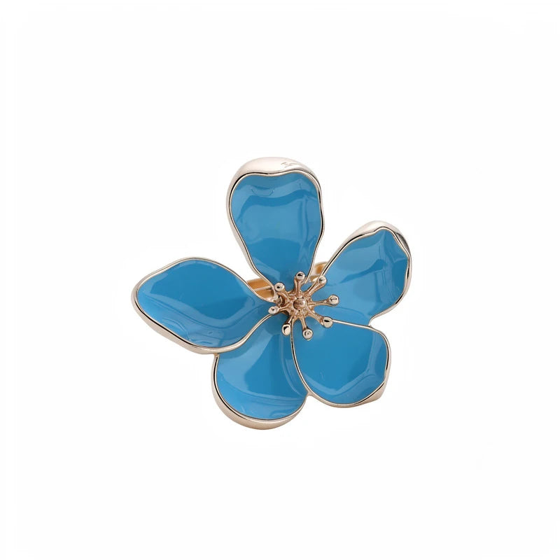 Fashion Colorful Drip Oil Flower Finger Rings for Women Sweet Metal Five Petal Floral Adjustable Ring Vacation Charms Jewelry