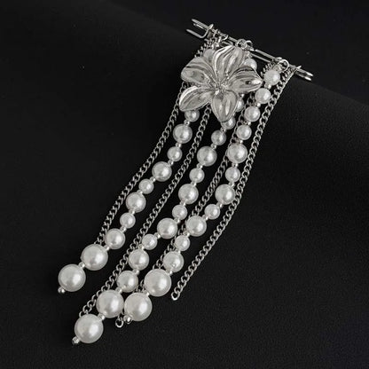 Fashion Metal Flower Pearl Tassel Chain Brooch For Women Exaggerated Multilayer Pants Chain Charm Brooches Jewelry Accessories