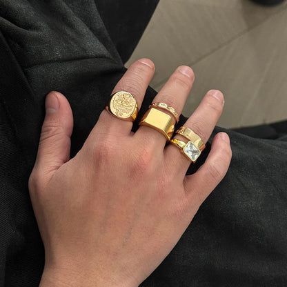 5Pcs/set Hip-Hop Punk Metal Zircon Ring Set for Men Retro Metal Art Carved Zircon Inlaid Rings Casual Trendy Jewelry Wear Gifts