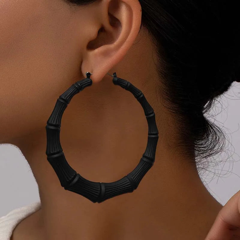 Exaggerated Large Bamboo Joint Hoop Earrings For Women Fashion Gold Color Circle Round Geometric Earrings Jewelry Party Gifts