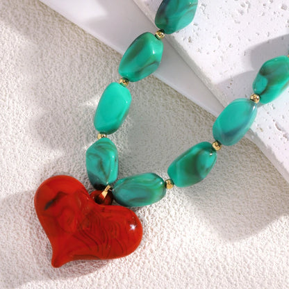 Exaggerated Colorful Resin Large Heart-Shaped Pendant Necklace for Women Vacation Style Irregular Beads Choker Necklaces Jewelry