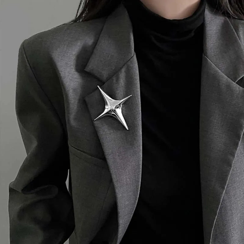 Punk Rock Silver Color Metal Cross Star Brooches for Men Women 2026 New Trendy Four Pointed Star Lapel Brooch Pins Jewelry
