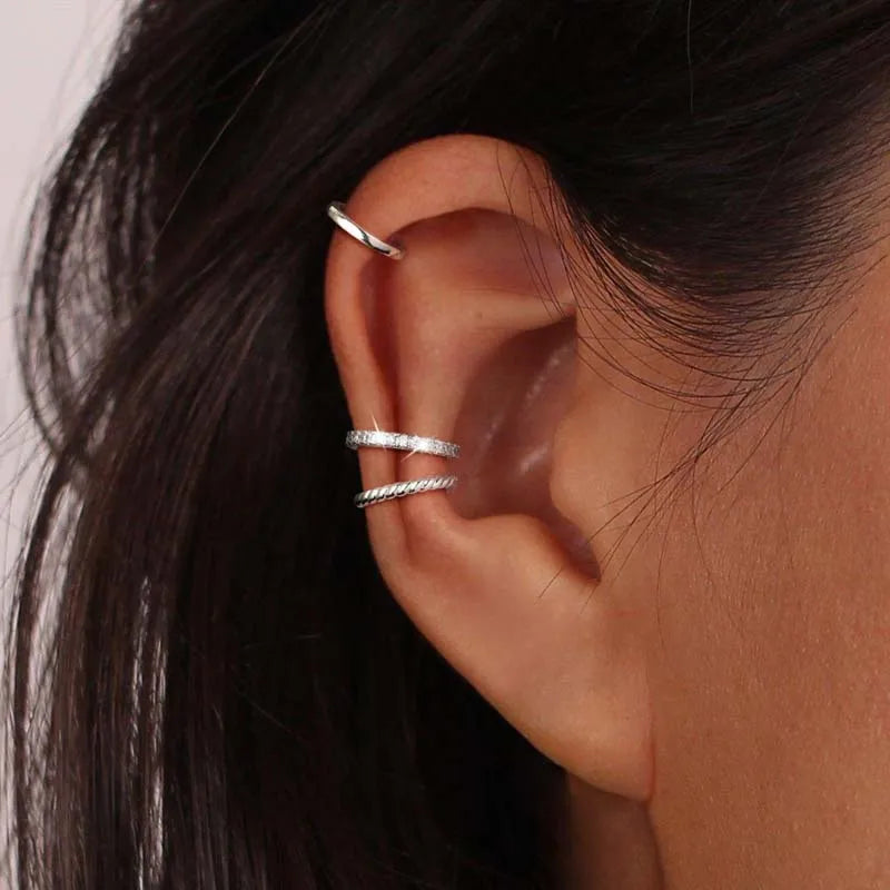 3Pcs/Set Fashion Gold Color Crystal Clip Earrings for Women Girls Minimalist Metal C-shaped Fake Piercing Ear Cuff  Ear Jewelry