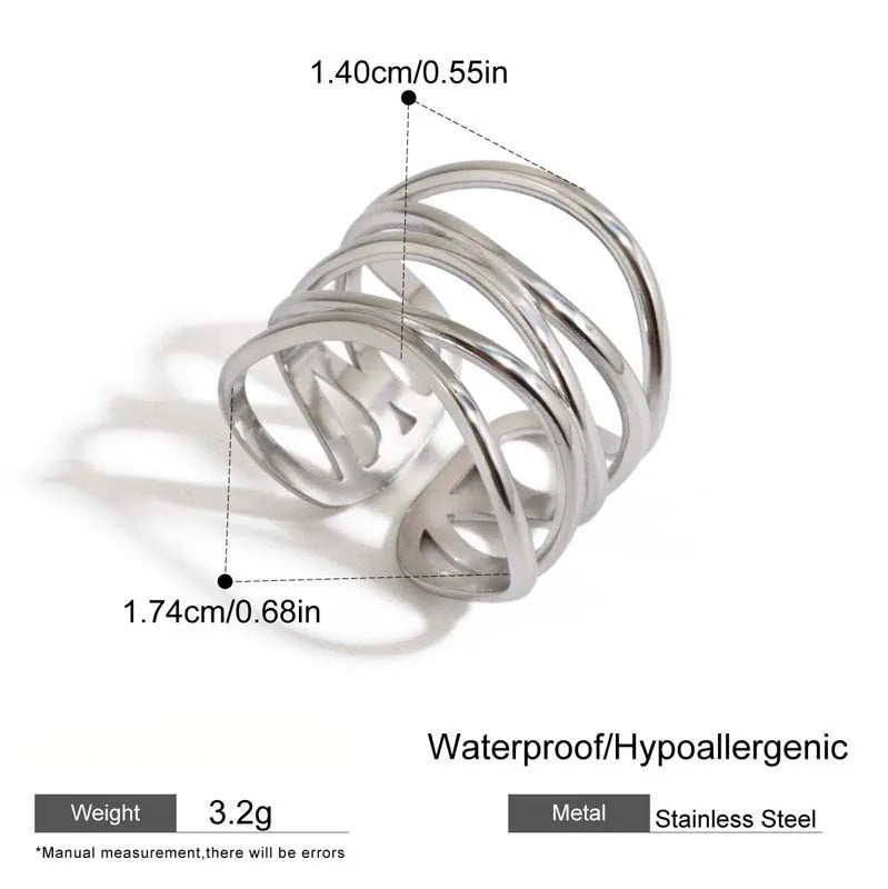Stainless Steel Metal Irregular Line Open Rings For Women Minimalist Gold Color Geometric Curved Adjustable Ring Jewelry Gift