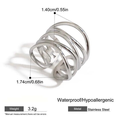 Stainless Steel Metal Irregular Line Open Rings For Women Minimalist Gold Color Geometric Curved Adjustable Ring Jewelry Gift