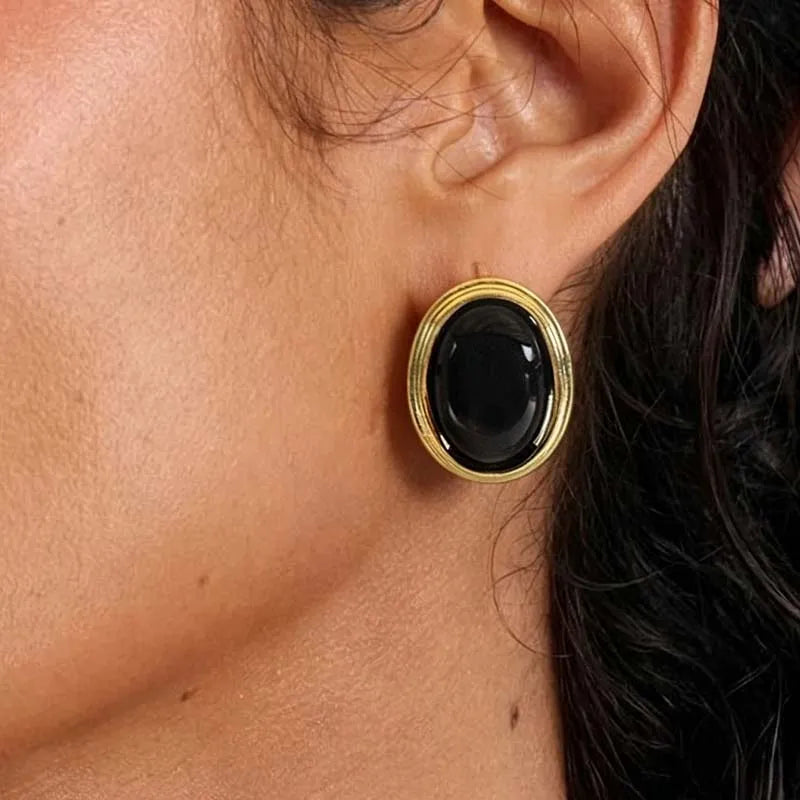 Retro Resin Acrylic Oval Stud Earrings for Women Trendy Gold Color Geometric Earrings Jewelry Accessories Gifts