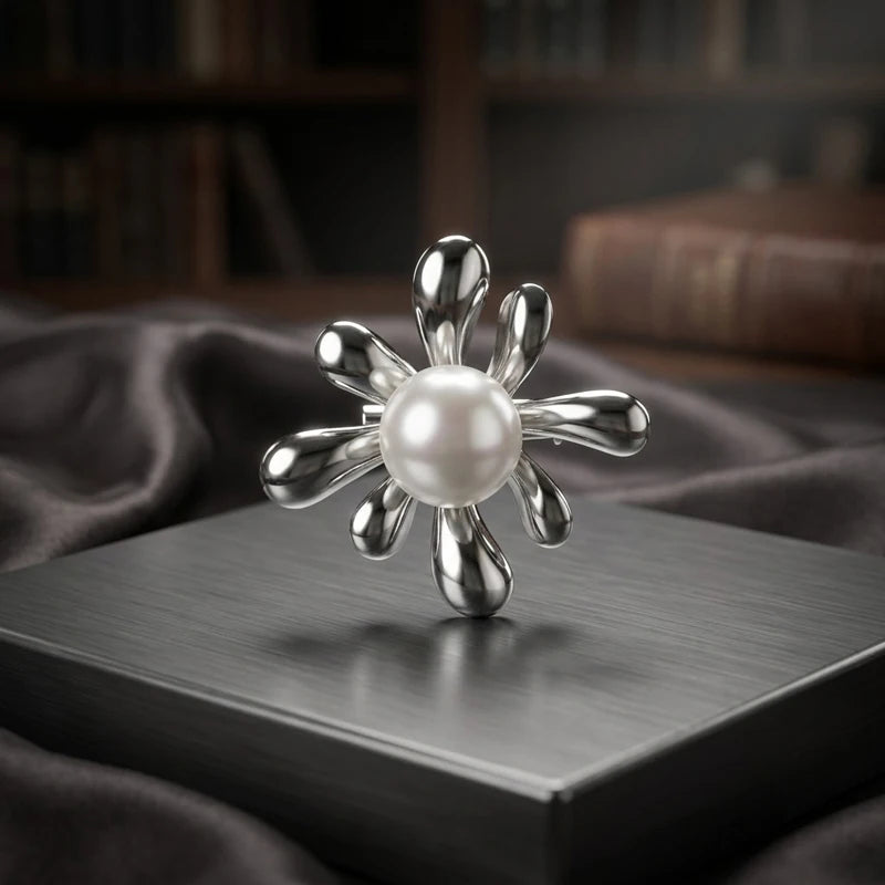 Minimalist Style Stainless Steel Flower Brooches Women's Pearl Brooch Easy Match Party Casual Pin Jewelry Accessories