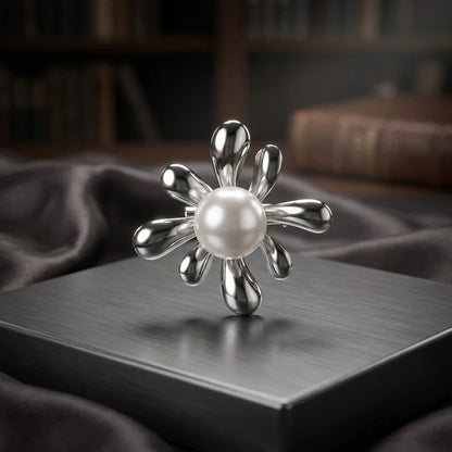 Minimalist Style Stainless Steel Flower Brooches Women's Pearl Brooch Easy Match Party Casual Pin Jewelry Accessories