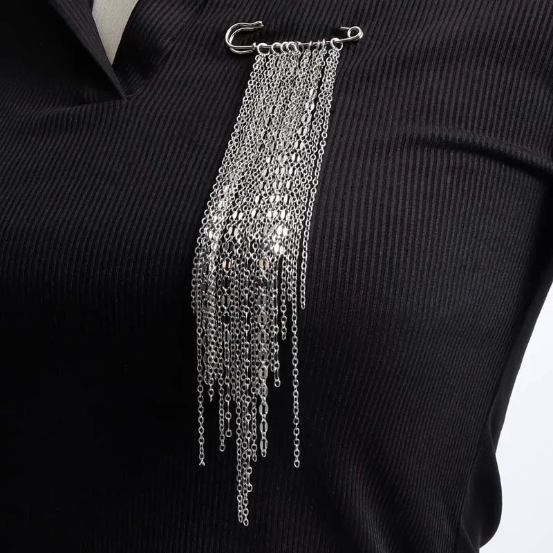 Fashion Metal Flower Pearl Tassel Chain Brooch For Women Exaggerated Multilayer Pants Chain Charm Brooches Jewelry Accessories