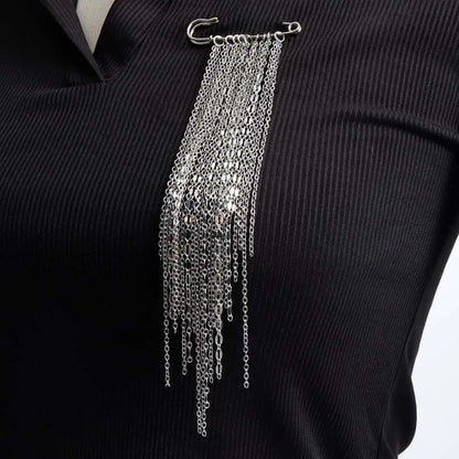 Fashion Metal Flower Pearl Tassel Chain Brooch For Women Exaggerated Multilayer Pants Chain Charm Brooches Jewelry Accessories