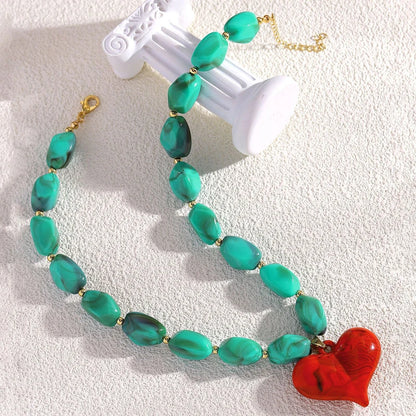 Exaggerated Colorful Resin Large Heart-Shaped Pendant Necklace for Women Vacation Style Irregular Beads Choker Necklaces Jewelry