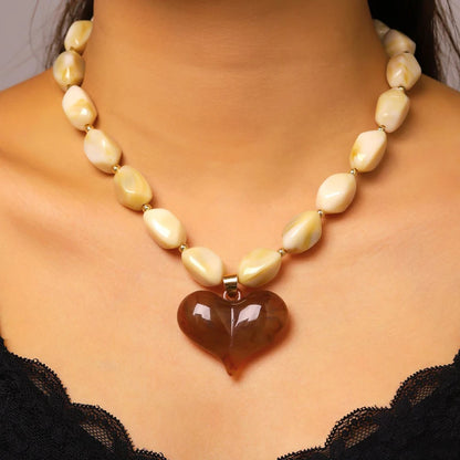 Exaggerated Colorful Resin Large Heart-Shaped Pendant Necklace for Women Vacation Style Irregular Beads Choker Necklaces Jewelry