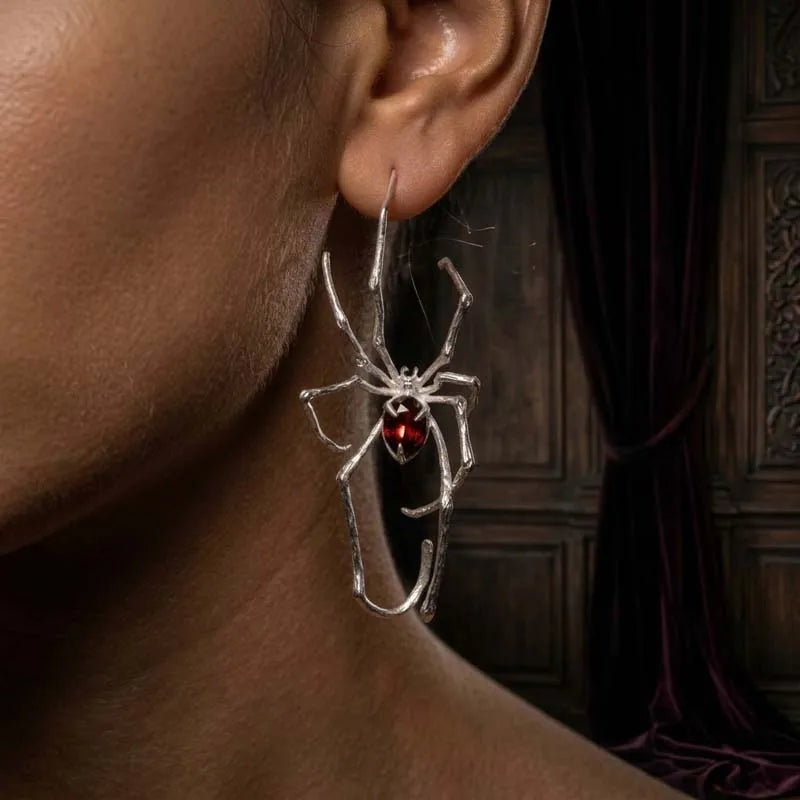 Punk Gothic Red Crystal Spider Stud Earrings For Women Men Hip Hop Metal Piercing Ear Bone Clip Y2K Jewelry Halloween Gift