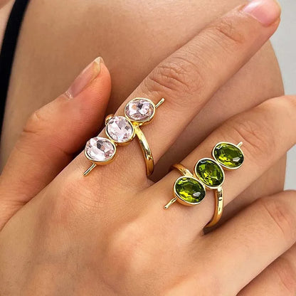 Luxury Green Zirconia Open Ring for Women Exquisite Crystak Bead Shaped Geometric Adjustable Ring Party Jewelry Gifts