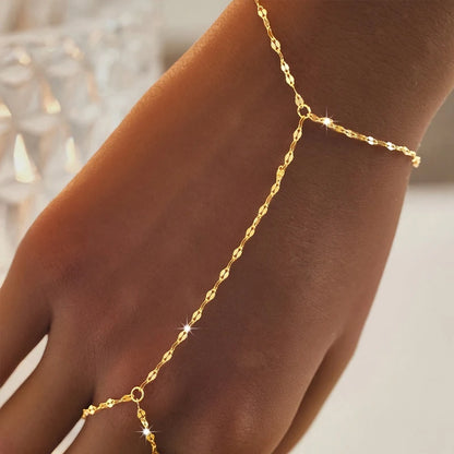 Trendy Stainless Steel Zircon Bracelet for Women Minimalist Water Droplet Long Chains Finger Bracelet Jewelry Gifts