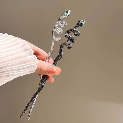 New Punk Snake Shape Hair Sticks Hairpin for Women Fashion Metal Green Crystal Chopstick Hair Clip Pin Headwear Hair Accessories