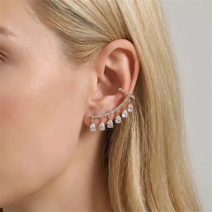 Fashion Teardrop Tassels Curved Stud Earrings For Women Elegant Pink Shiny Zircon Earrings Wedding Jewelry Accessories