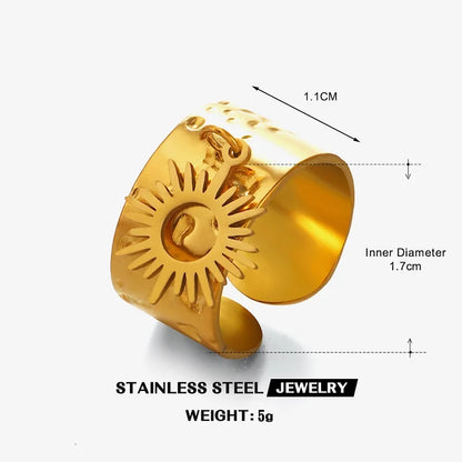 Stainless Steel Metal Hollow Irregular Open Rings For Women Exaggerated Gold Color  Geometric Chunky Ring Jewelry Gifts