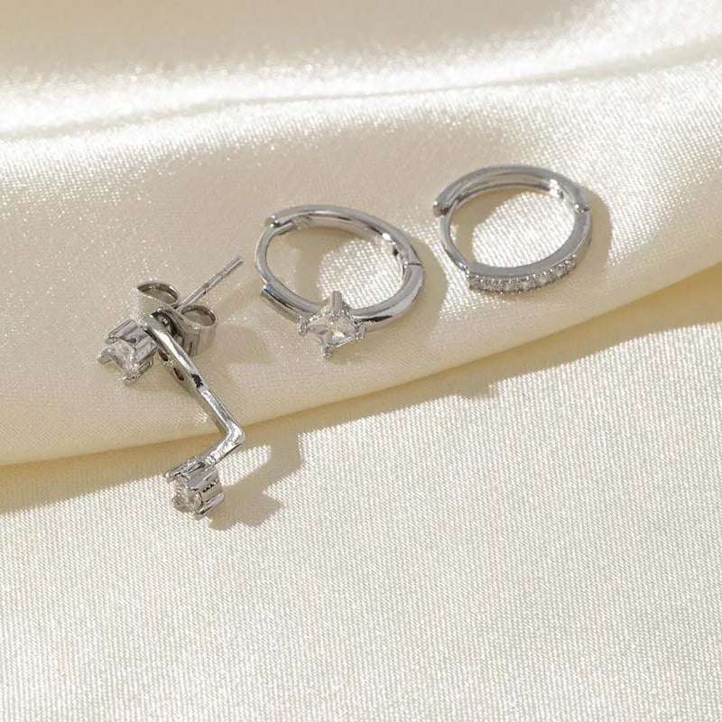 3PCS Shiny Crystal Huggie Hoop Earring Set Women Fashion Cartilage Hoops Earring Bulk Helix Jewelry Lobe Stud Piercing Orelha