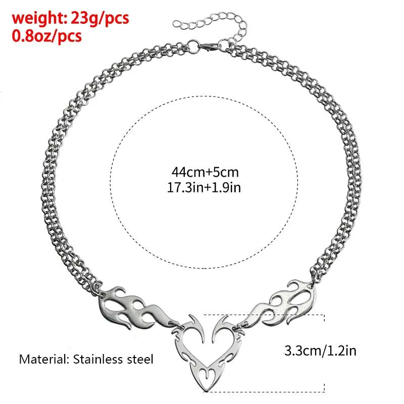 Stainless Steel Silver Color Thorn Heart Choker Necklace For Woman Man Punk Hip Hop Metal Hollow Clavicle Chain Necklace Jewelry