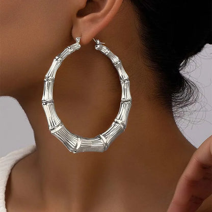 Exaggerated Large Bamboo Joint Hoop Earrings For Women Fashion Gold Color Circle Round Geometric Earrings Jewelry Party Gifts
