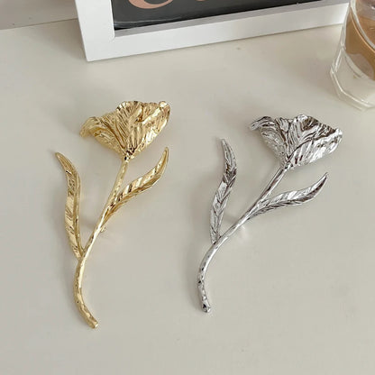 Romantic Huge Metal Tulip Flower Brooches 2-Color Big Plants Easy-Match Brooch for Women's Clothes Backpack Pins Gifts
