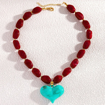 Exaggerated Colorful Resin Large Heart-Shaped Pendant Necklace for Women Vacation Style Irregular Beads Choker Necklaces Jewelry