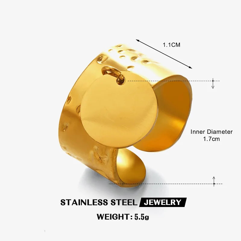 Stainless Steel Metal Hollow Irregular Open Rings For Women Exaggerated Gold Color  Geometric Chunky Ring Jewelry Gifts