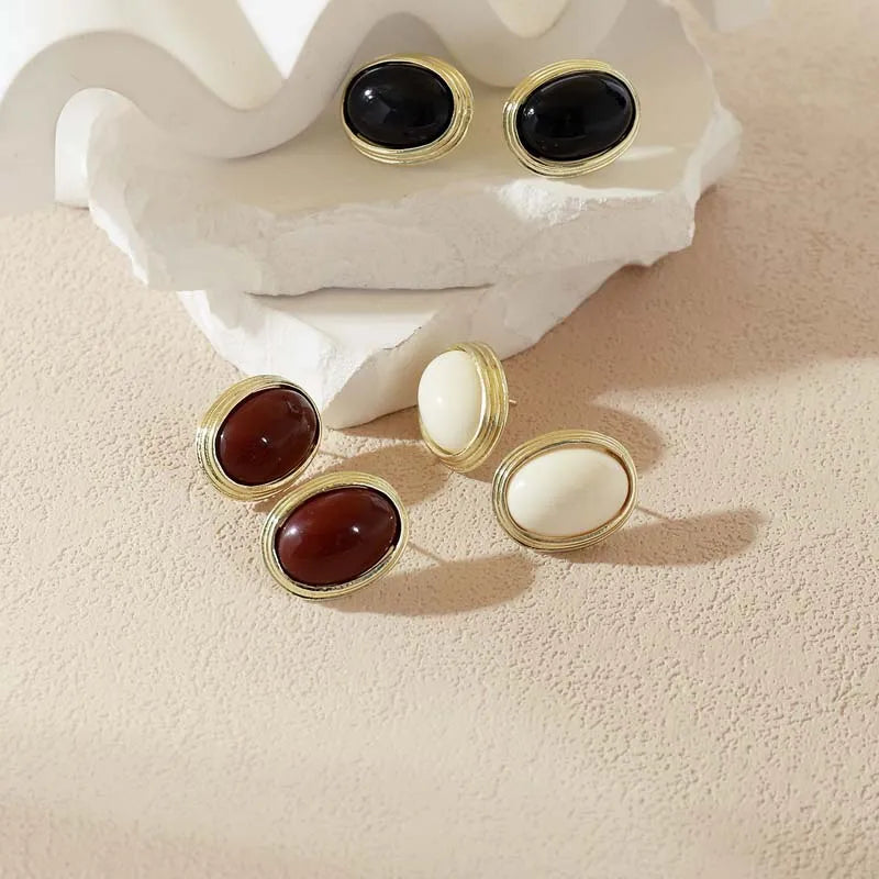 Retro Resin Acrylic Oval Stud Earrings for Women Trendy Gold Color Geometric Earrings Jewelry Accessories Gifts