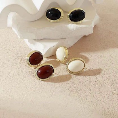 Retro Resin Acrylic Oval Stud Earrings for Women Trendy Gold Color Geometric Earrings Jewelry Accessories Gifts