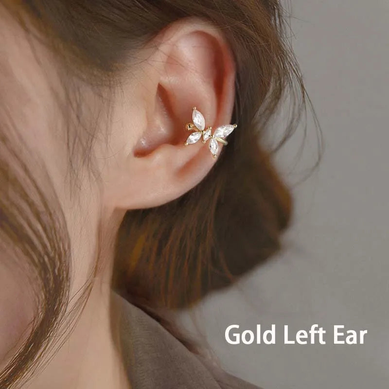 1Pcs Gold Color Zircon Butterfly Ear Clip Female Luxury Shiny Crystal Non-Piercing Fake Cartilage Ear Cuff Jewelry Gifts