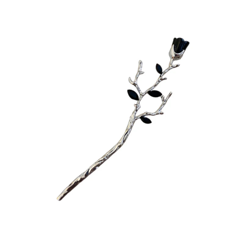 2026 New Chinese Hairpin Hair Stick Rose Flower Crystal Branch Metal Texture Vintage Hair Accessories for Women Headwear Jewelry