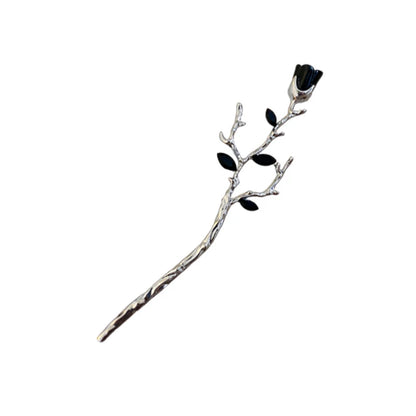 2026 New Chinese Hairpin Hair Stick Rose Flower Crystal Branch Metal Texture Vintage Hair Accessories for Women Headwear Jewelry