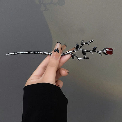 2026 New Chinese Hairpin Hair Stick Rose Flower Crystal Branch Metal Texture Vintage Hair Accessories for Women Headwear Jewelry