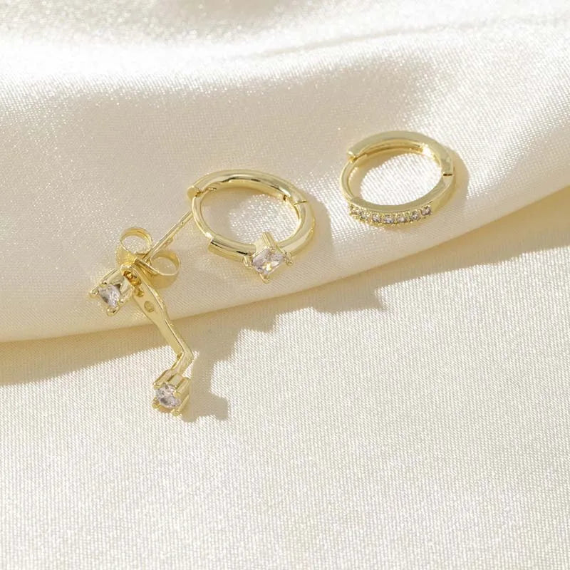 3PCS Shiny Crystal Huggie Hoop Earring Set Women Fashion Cartilage Hoops Earring Bulk Helix Jewelry Lobe Stud Piercing Orelha