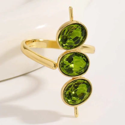 Luxury Green Zirconia Open Ring for Women Exquisite Crystak Bead Shaped Geometric Adjustable Ring Party Jewelry Gifts