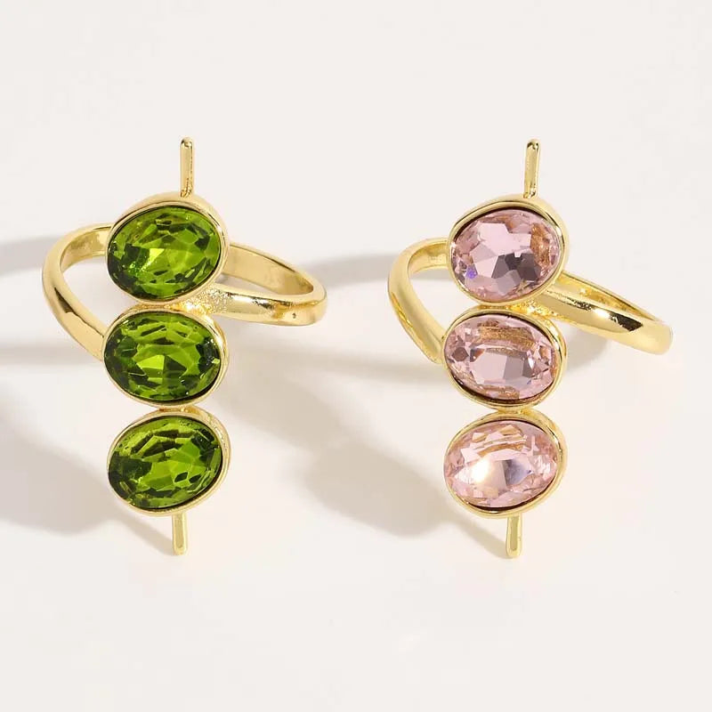 Luxury Green Zirconia Open Ring for Women Exquisite Crystak Bead Shaped Geometric Adjustable Ring Party Jewelry Gifts
