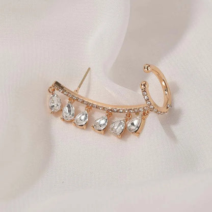 Fashion Teardrop Tassels Curved Stud Earrings For Women Elegant Pink Shiny Zircon Earrings Wedding Jewelry Accessories