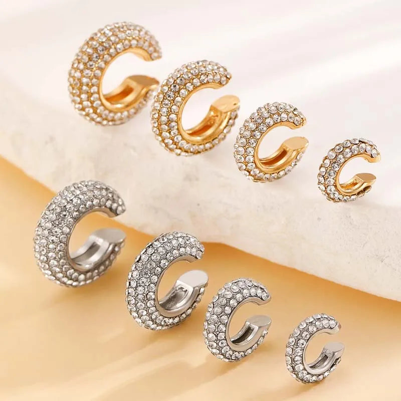 1Pcs Gold Color C Shape Round Cartilage Clip Earrings For Women Luxury Crystal Fake No Pierced Geometric Ear Cuff Jewelry