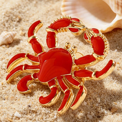2026 New Summer Beach Red Lobster Brooch for Women Personality Metal Crab Animal Corsage Clothes Pin Party Accessories Gift