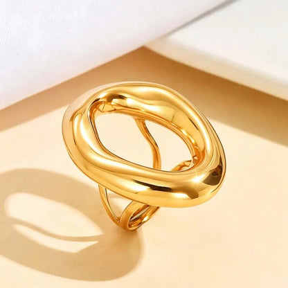 Stainless Steel Metal Hollow Irregular Open Rings For Women Exaggerated Gold Color  Geometric Chunky Ring Jewelry Gifts