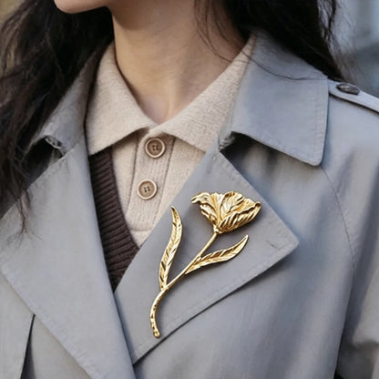 Romantic Huge Metal Tulip Flower Brooches 2-Color Big Plants Easy-Match Brooch for Women's Clothes Backpack Pins Gifts