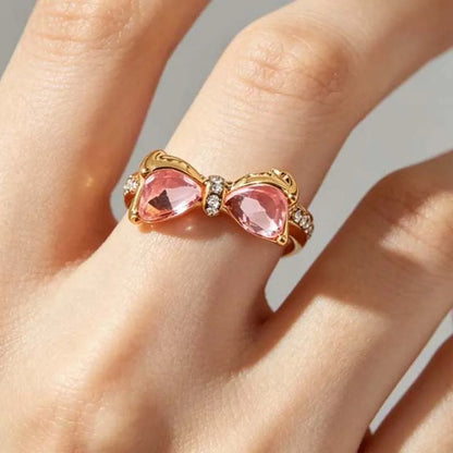 10Pcs/Set Y2K Pink Zircon Heart Bowknot Open Rings Set for Women Fashion Metal Irregular Adjustion Finger Ring Wedding Jewelry