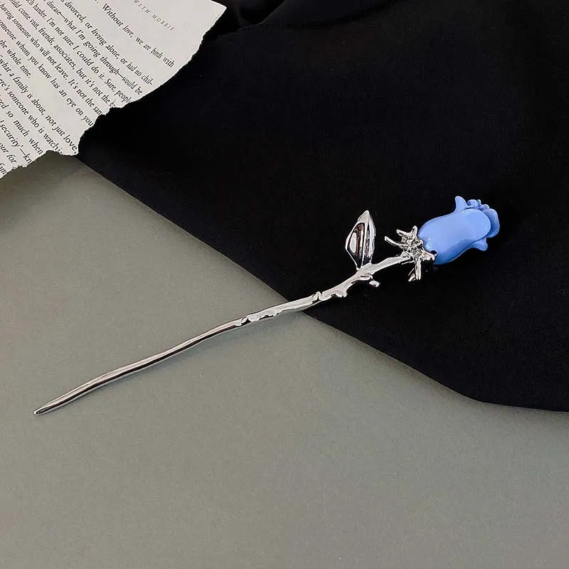 Punk Metal Rose Flower Hair Sticks Hairpins for Women Girls Vintage Chinese Style Flower Hair Clips Pins Hair Accessories