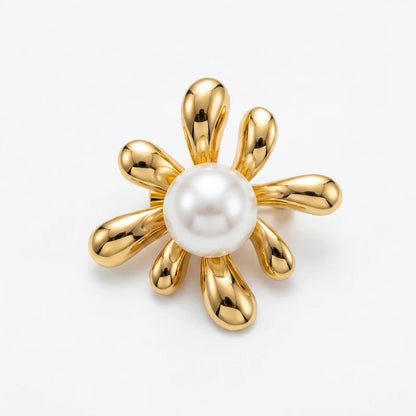 Minimalist Style Stainless Steel Flower Brooches Women's Pearl Brooch Easy Match Party Casual Pin Jewelry Accessories