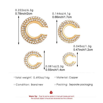 1Pcs Gold Color C Shape Round Cartilage Clip Earrings For Women Luxury Crystal Fake No Pierced Geometric Ear Cuff Jewelry